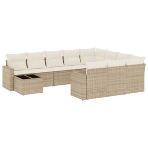vidaXL Salon de jardin 11 Pièces avec coussins beige résine tressée