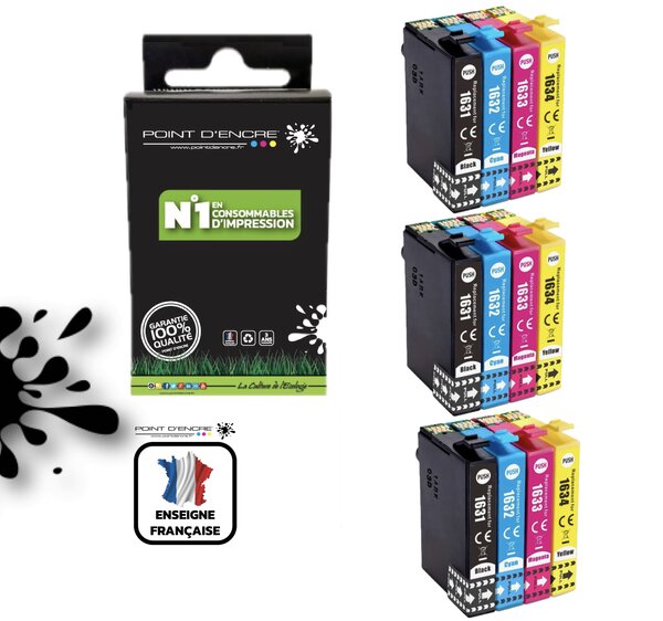 16XL - Stylo Plume - 3 X Pack de 4 Cartouches D'encre Noir/Cyan/Magenta/ Jaune