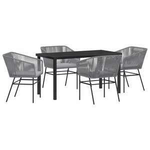 vidaXL Set de Salle à Manger de Jardin de 5 Pièces avec Coussins Gris Poly Rattan