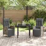 vidaXL Ensemble de salle à manger de jardin de 3 pièces avec coussins en gris poly rattan