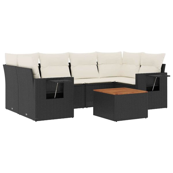 vidaXL Salon de jardin 7 Pièces avec coussins noir résine tressée