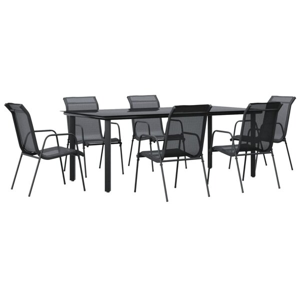 vidaXL Ensemble à manger de jardin 7 Pièces noir textilène et acier
