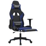vidaXL Chaise de jeu avec repose-pied Noir et bleu Similicuir