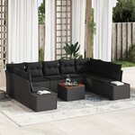 vidaXL Ensemble de canapés de jardin de 10 pièces avec coussins noir en poly rattan et acacia.