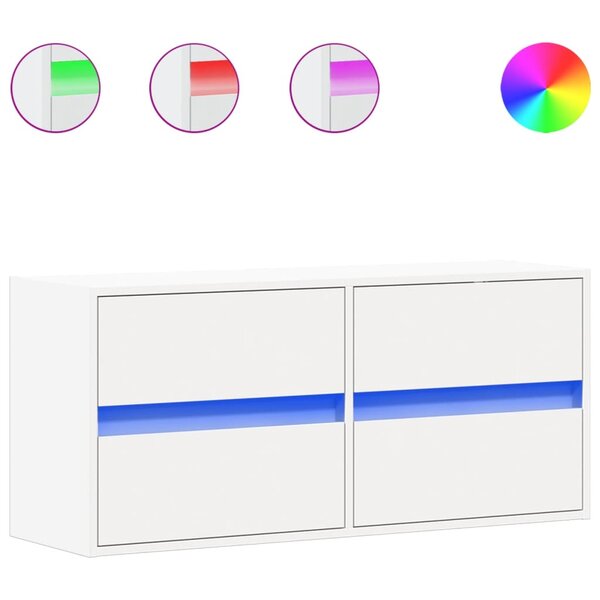 vidaXL Meuble TV mural avec lumières LED blanc 100x31x45 cm
