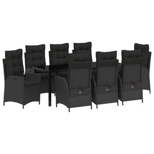 vidaXL Set de salle à manger de jardin 9 pièces avec coussins Noir Poly Rattan