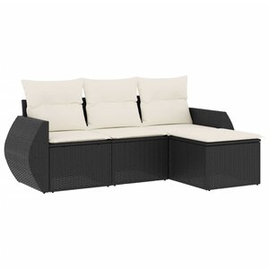 vidaXL Salon de jardin 4 Pièces avec coussins noir résine tressée