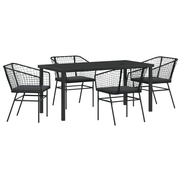 vidaXL Ensemble de salle à manger de jardin 5 pièces avec coussins en poly rotin noir