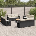 vidaXL Salon de jardin avec coussins 13 Pièces noir résine tressée