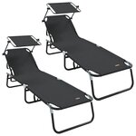 vidaXL Chaises longues pliantes 2 Pièces avec auvent Noir tissu Oxford 600D