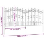 vidaXL Portail et sommet de lance Noir 305x173 cm Acier enduit poudre