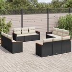 vidaXL Salon de jardin 12 Pièces avec coussins noir résine tressée