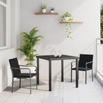 Ensemble de salle à manger de jardin 3 pièces avec coussins en rotin noir