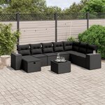 vidaXL Salon de jardin 9 Pièces avec coussins noir résine tressée