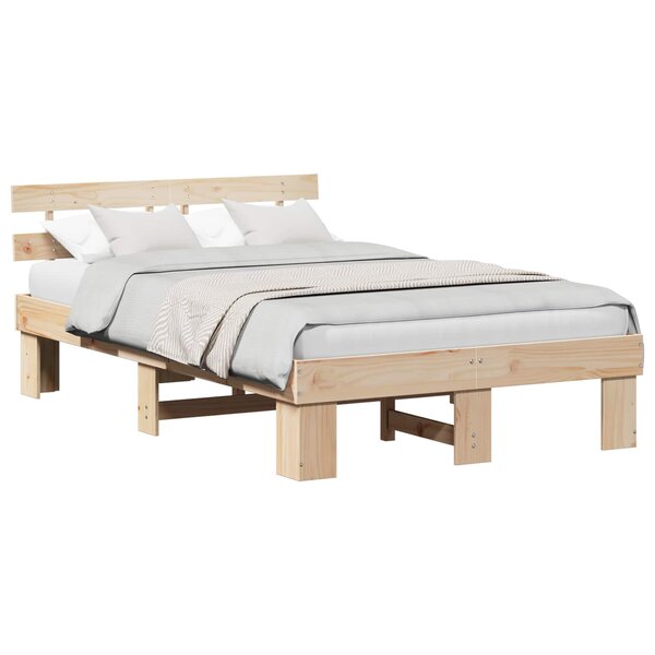 vidaXL Cadre de lit avec tête de lit Naturel 135 x 190 cm Pin massif