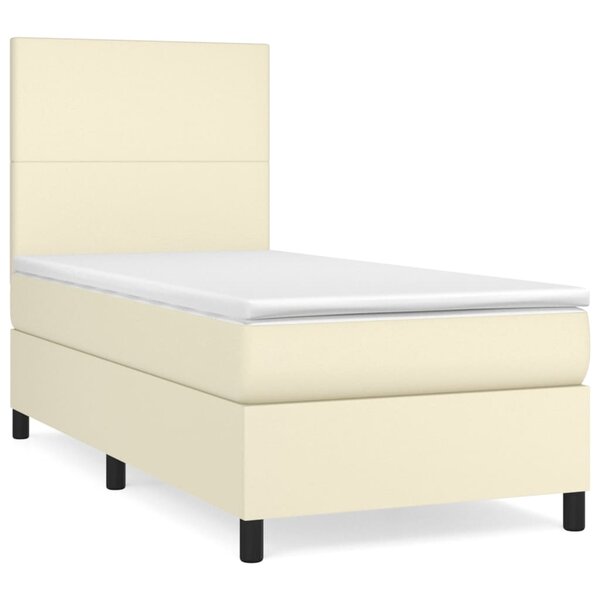 vidaXL Sommier à lattes de lit avec matelas Crème 90x200 cm Similicuir