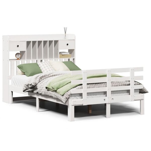 vidaXL Lit bibliothèque sans matelas blanc 135x190 cm bois pin massif