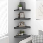 vidaXL Étagères d'angle flottantes 4 Pièces gris brillant 35x35x3 8cm MDF