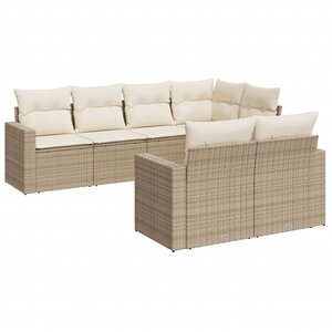 vidaXL Salon de jardin avec coussins 7 Pièces beige résine tressée