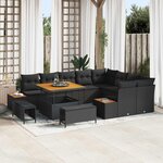 vidaXL Ensemble de canapé de jardin avec coussin 12 Pièces Noir