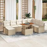 vidaXL Ensemble de canapé de jardin 9 Pièces Beige Poly rotin