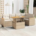 vidaXL Salon de jardin 6 Pièces avec coussins beige résine tressée acacia