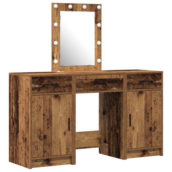 Set de coiffeuse 3 pièces avec LED en bois vieilli