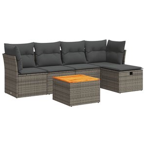 vidaXL Salon de jardin 6 Pièces avec coussins gris résine tressée