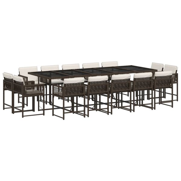 vidaXL Ensemble à manger de jardin avec coussins 15 Pièces marron rotin