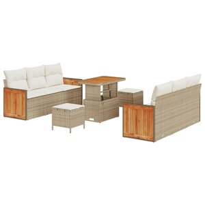 Set de Canapés de Jardin vidaXL 9 Pièces avec Coussins Beige Rotin Poly Acacia