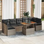 vidaXL Ensemble de canapé de jardin 8 pièces avec coussins gris en poly rattan et acacia