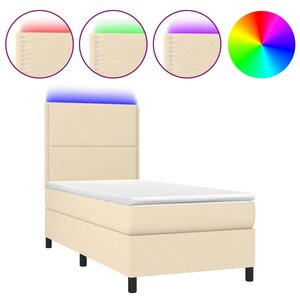 vidaXL Sommier à lattes de lit et matelas et LED Crème 90x200 cm Tissu