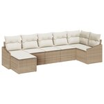 vidaXL Ensemble de Canapé de Jardin 7 Pièces avec Coussins Beige Rattan Poly
