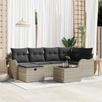 Ensemble de canapés de jardin de 7 pièces avec coussins gris clair poly rotin