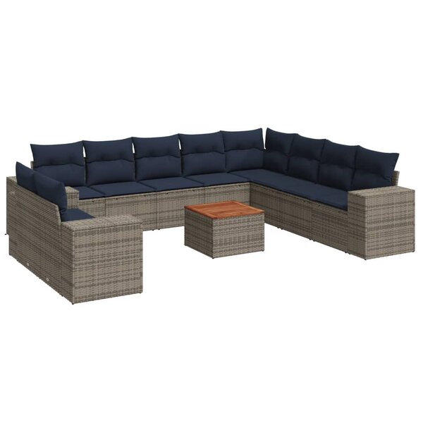 vidaXL Salon de jardin 11 Pièces avec coussins gris résine tressée
