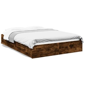 vidaXL Cadre de lit avec tiroirs sans matelas chêne fumé 150x200 cm