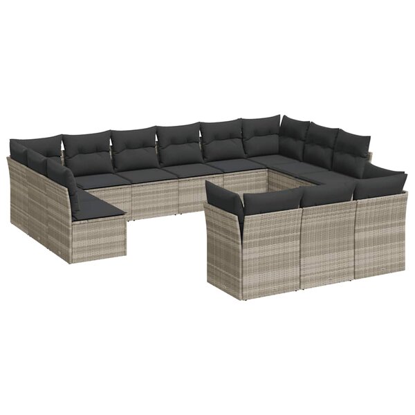 vidaXL Salon de jardin avec coussins 13 Pièces gris clair résine tressée