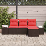 vidaXL Ensemble de Canapés avec coussin 4 Pièces Marron Poly Rattan