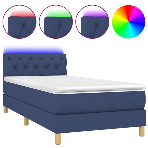 vidaXL Sommier à lattes de lit avec matelas et LED Bleu 80x200cm Tissu