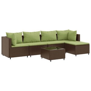 vidaXL Salon de jardin 6 Pièces avec coussins Marron Résine tressée