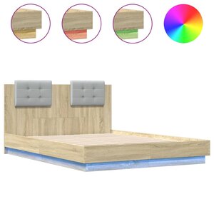 vidaXL Cadre de lit avec LED sans matelas chêne sonoma 135x190 cm