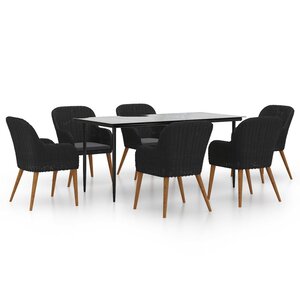 vidaXL Ensemble à manger de jardin avec coussins 7 Pièces Noir