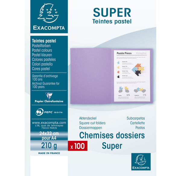 Paquet 100 chemises SUPER 210 - 24x32cm - Bleu vif EXACOMPTA