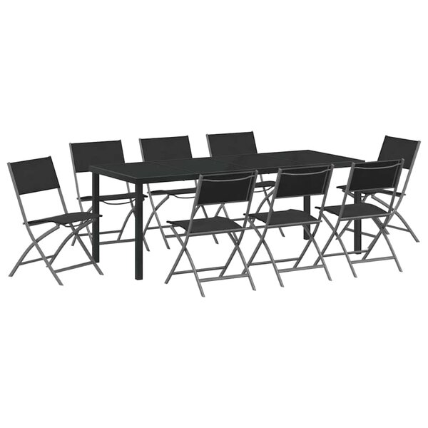 vidaXL Ensemble de salle à manger pour jardin 9 Pièces Noir
