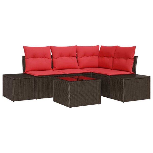 vidaXL Ensemble de canapé de jardin avec coussin 5 Pièces Marron et rouge