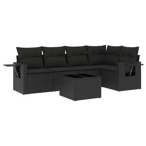 vidaXL Salon de jardin 6 Pièces avec coussins noir résine tressée