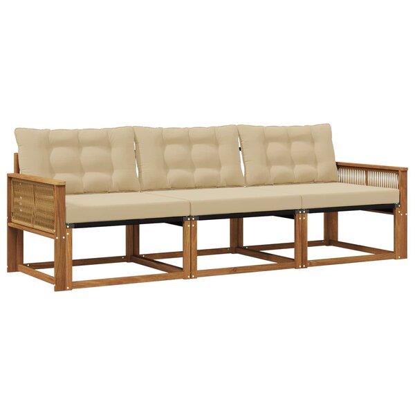 vidaXL Ensemble de canapés d'extérieur 3 pc Naturel et Beige