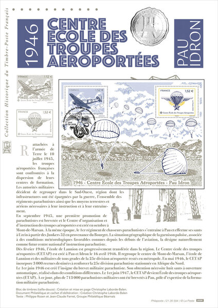 Document philatélique - 1946 - Centre École des Troupes Aéroportées 80 ans