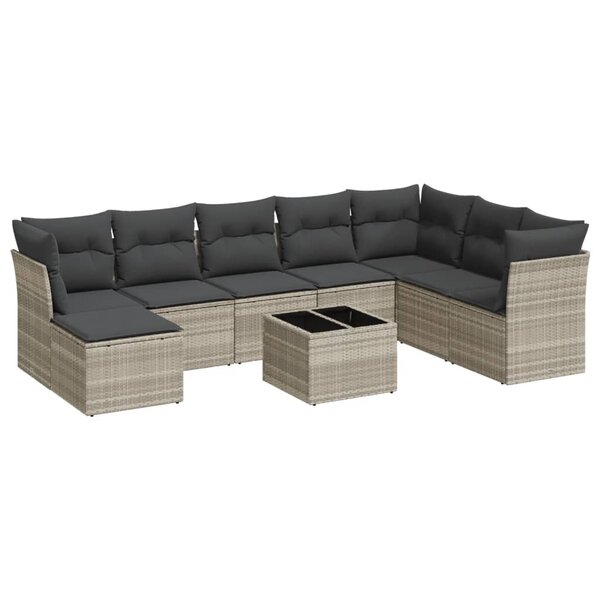 vidaXL Salon de jardin 9 Pièces avec coussins gris clair résine tressée