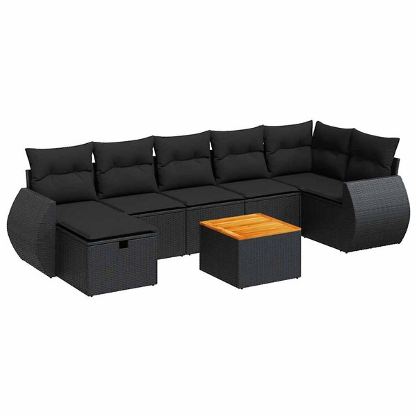 vidaXL Salon de jardin 8 Pièces avec coussins noir résine tressée